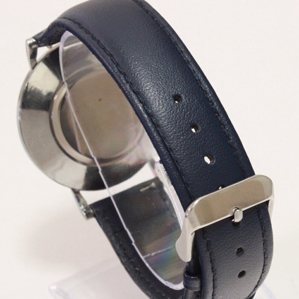 Men's Minimalist Fashion Watch Silver Case White Dial Navy Blue Strap 40mm - Picture 11 of 13
